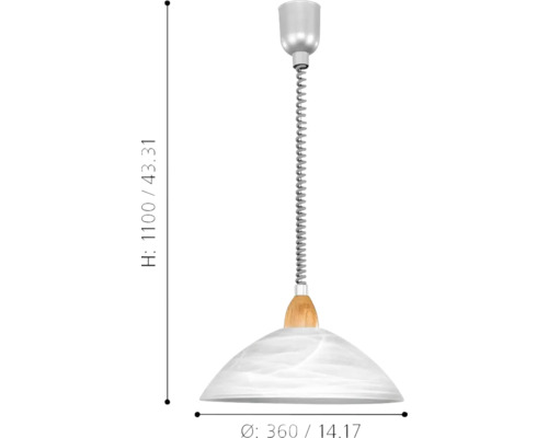 Lampa suspendată cu cablu spiralat și diametru de 360 milimetri