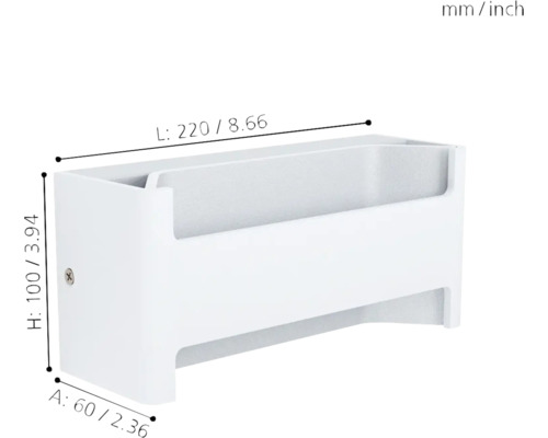 Lumină de perete albă cu dimensiuni