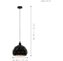 Pendul Roccaforte E27 max. 1x60W Ø400 mm, negru/auriu-thumb-3 Pendul Roccaforte E27 max. 1x60W Ø400 mm, negru/auriu-thumb-3