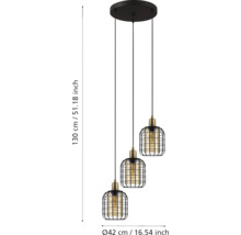 Lumină suspendată cu trei becuri, design cu grilaj metalic, 130 cm înălțime, 42 cm diametru