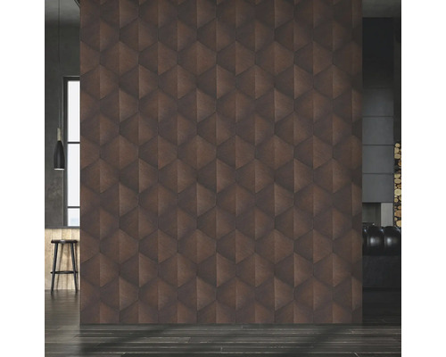 Interior cu tapet de perete de culoare închisă cu design cub 3D