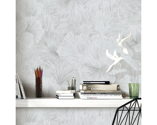 Tapet cu model de evantai, bibliotecă și decorațiuni