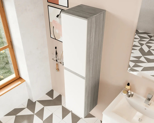 Dulap înalt de baie cu două uși și structură din lemn