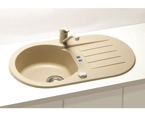 Chiuvetă ovală de bucătărie cu picurător și robinet