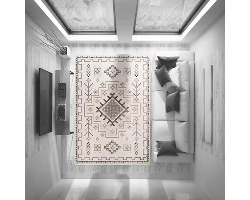 Vedere a unui living cu un covor cu model