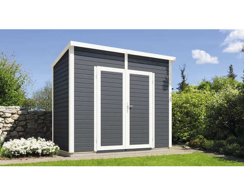 Magazie grădină Bertilo Timmo 2 pentru scule cu podea 244x121 cm antracit Șopron de grădină cu ușă dublă și acoperiș în două ape