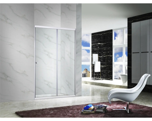 Baie modernă cu cabină de duș cu ușă glisantă din sticlă