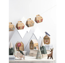 Decorațiuni de Crăciun cu calendar de Advent în design de gondolă și casă și peisaj montan