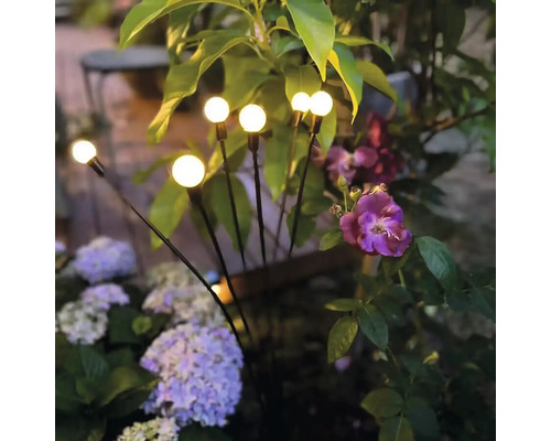 Iluminat de grădină cu lămpi sferice printre plante și flori