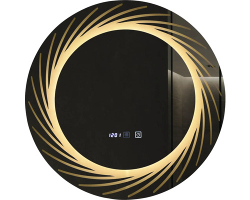 Oglindă rotundă cu iluminare, afișaj digital și senzor tactil