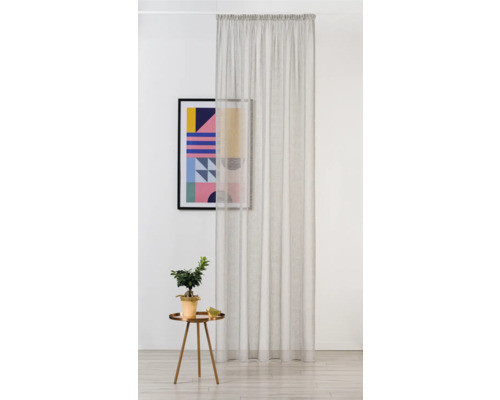 Vedere a camerei cu perdea, masă și tablou