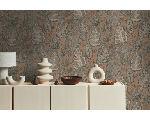 Tapet vlies Famous Garden model frunze maro-portocaliu 10,05x0,53 m
