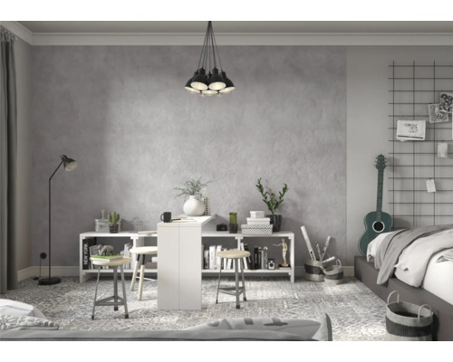 Birou luminos cu birou, rafturi și decorațiuni