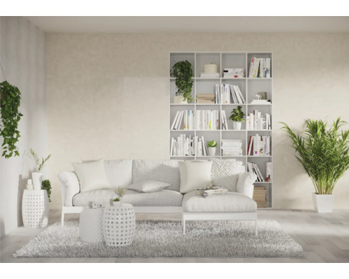 Cameră de zi luminoasă cu canapea, bibliotecă și plante de interior pentru o atmosferă prietenoasă