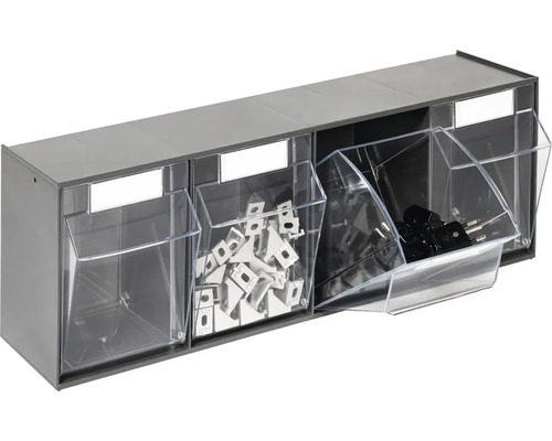 Raft cu cutii de depozitare vizibile pentru depozitarea pieselor mici