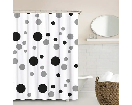 Baie cu cadă și perdea de duș cu model cu puncte
