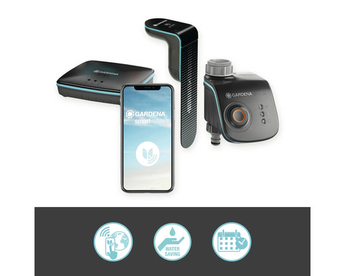 Set Gardena Smart System cu gateway, senzor, control al irigației și smartphone