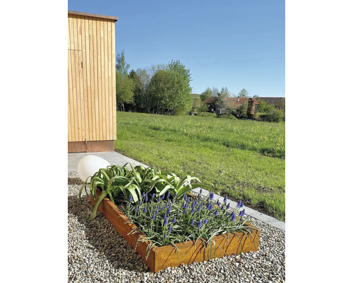 Jardinieră cu plante pe o suprafață de pietriș în grădină