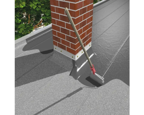 Etanșare acoperiș cu trafalet în jurul unui coș de fum.