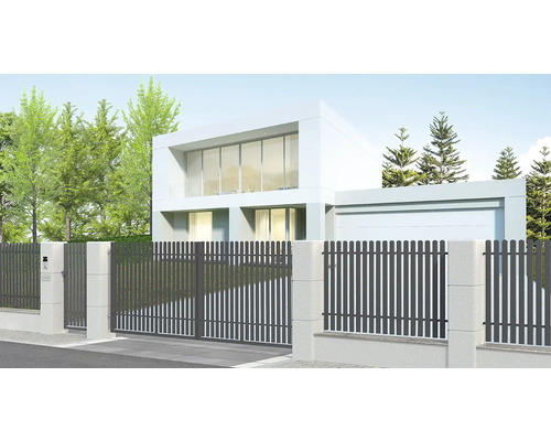 Casă modernă cu gard și poartă