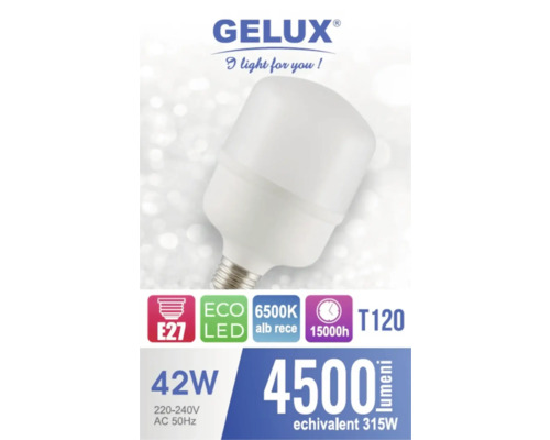 Bec LED Gelux cu soclu E27, 42 wați, 4500 lumeni