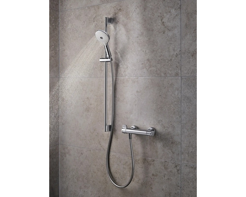 Baterie de duș cu duș de mână și termostat pentru montaj pe perete