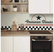 Scenă de bucătărie cu motiv American Diners, model de tablă de șah și ustensile de bucătărie