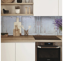 Scenă de bucătărie cu blat, chiuvetă și protecție împotriva stropilor în stil vintage