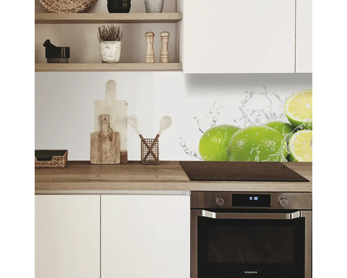 Scenă de bucătărie cu protecție împotriva stropilor cu motiv de lămâie verde