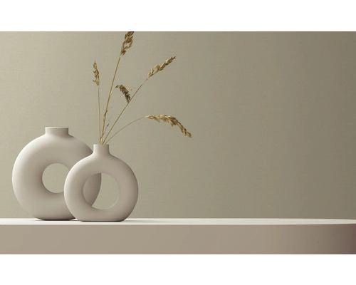 Două vaze decorative din ceramică cu flori uscate pe un raft.