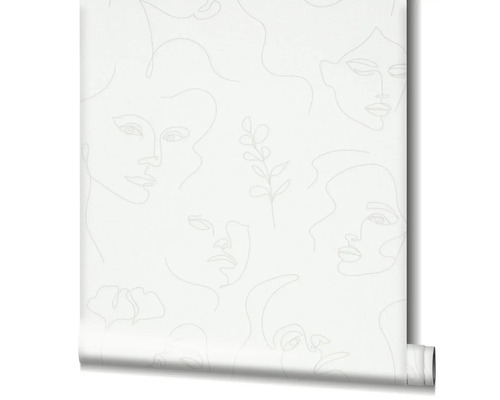 Rola de tapet cu fețe de femei și model de plante