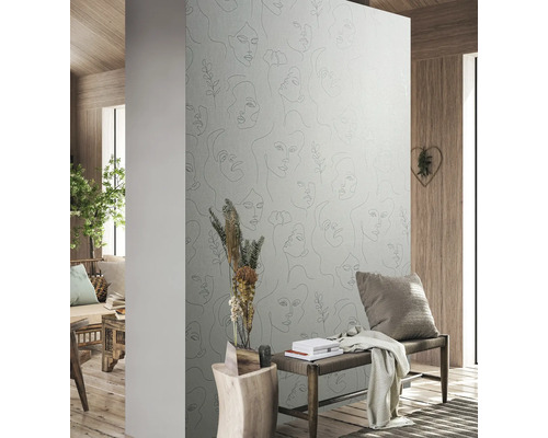 Design interior modern cu tapet cu model de fețe