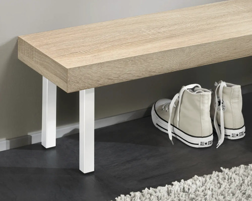 Bancă din material lemnos cu picioare metalice