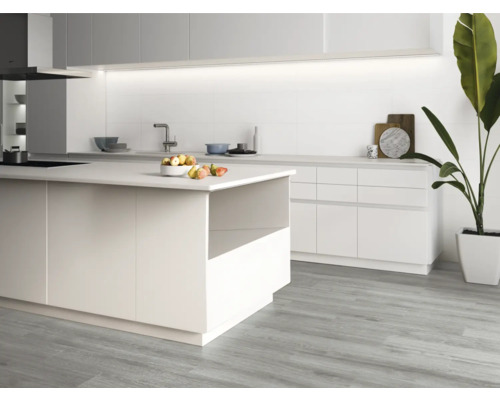 Bucătărie luminoasă cu insulă, chiuvetă și plantă în ghiveci