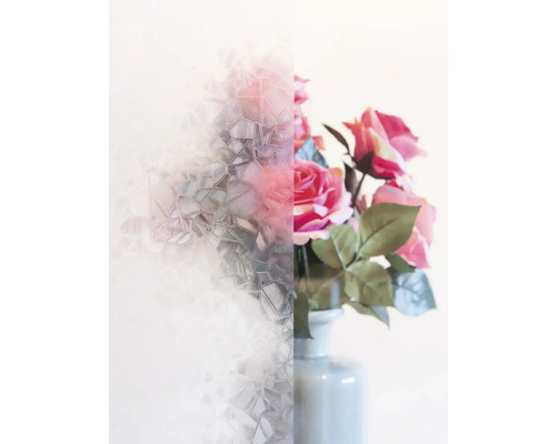Folie de fereastră cu model de sticlă și flori într-o vază în spate