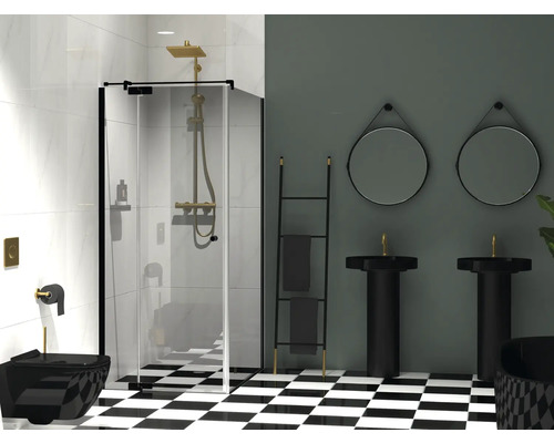 Cabină de duș pătrată Jungborn SETTE 80x80x200 cm profil negru sticlă transparentă, ușă stânga