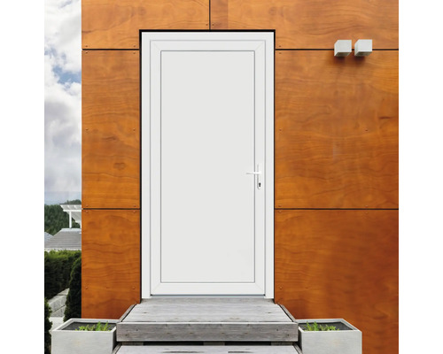 Ușă exterioară albă cu placare din lemn