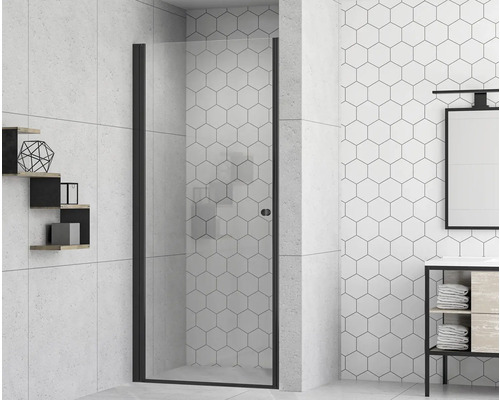 Ușă duș pentru nișă batantă form&style MODENA 100x195 cm profil negru mat sticlă transparentă