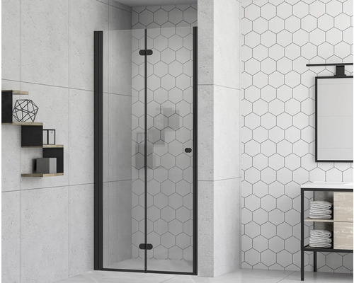 Ușă duș pentru nișă pliantă form&style MODENA 90x195 cm profil negru mat sticlă transparentă
