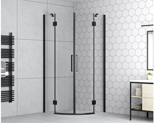 Cabină de duș semirotundă form&style Romallo 90 x 90 cm sticlă transparentă profil negru mat