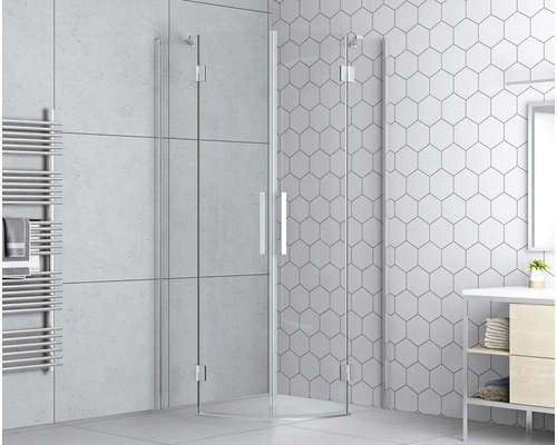 Cabină de duș semirotundă form&style ROMALLO 90x90x195 cm profil crom sticlă transparentă