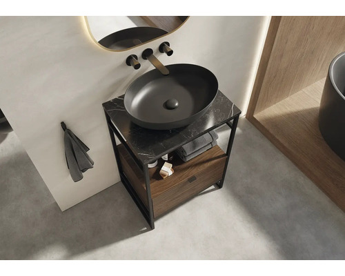 Chiuvetă cu lavoar aplicat și spațiu de depozitare în baie