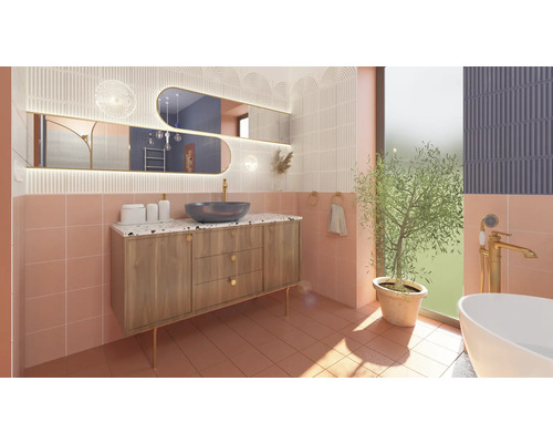 Baie cu lavoar, oglindă și decorațiuni într-un design de baie