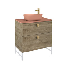 Mobilier de lavabo cu lavoar, robinet, două sertare și picioare