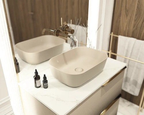 Chiuvetă de baie pe dulap cu robinet și suport pentru prosoape