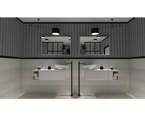 Baie luminoasă cu două chiuvete și oglinzi