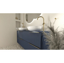 Mobilier de baie cu două lavoare aplicate și baterii de culoare aurie