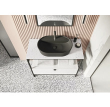 Mobilier de baie cu lavoar negru aplicat, baterie și prosoape