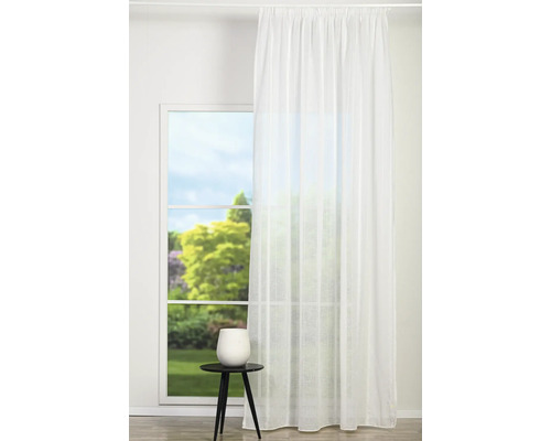 Cortină în fața unei ferestre cu o plantă în ghiveci pe o masă