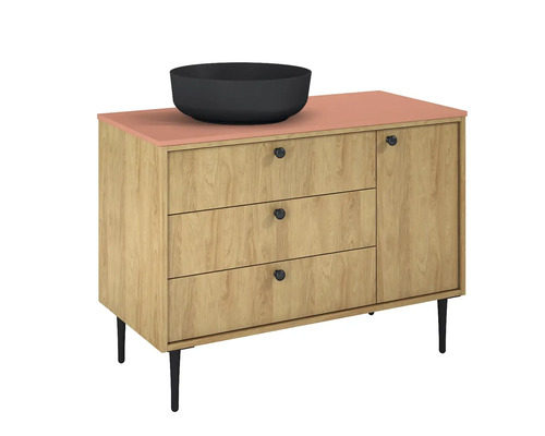 Dulap inferior de lavoar cu trei sertare, o ușă și un lavoar aplicat